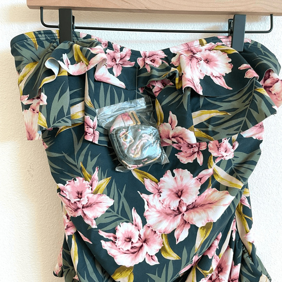 Kona Sol Tropical Floral Bandeau Halter One Piece Swimsuit Women’s Plus 16W - Picture 3 of 8